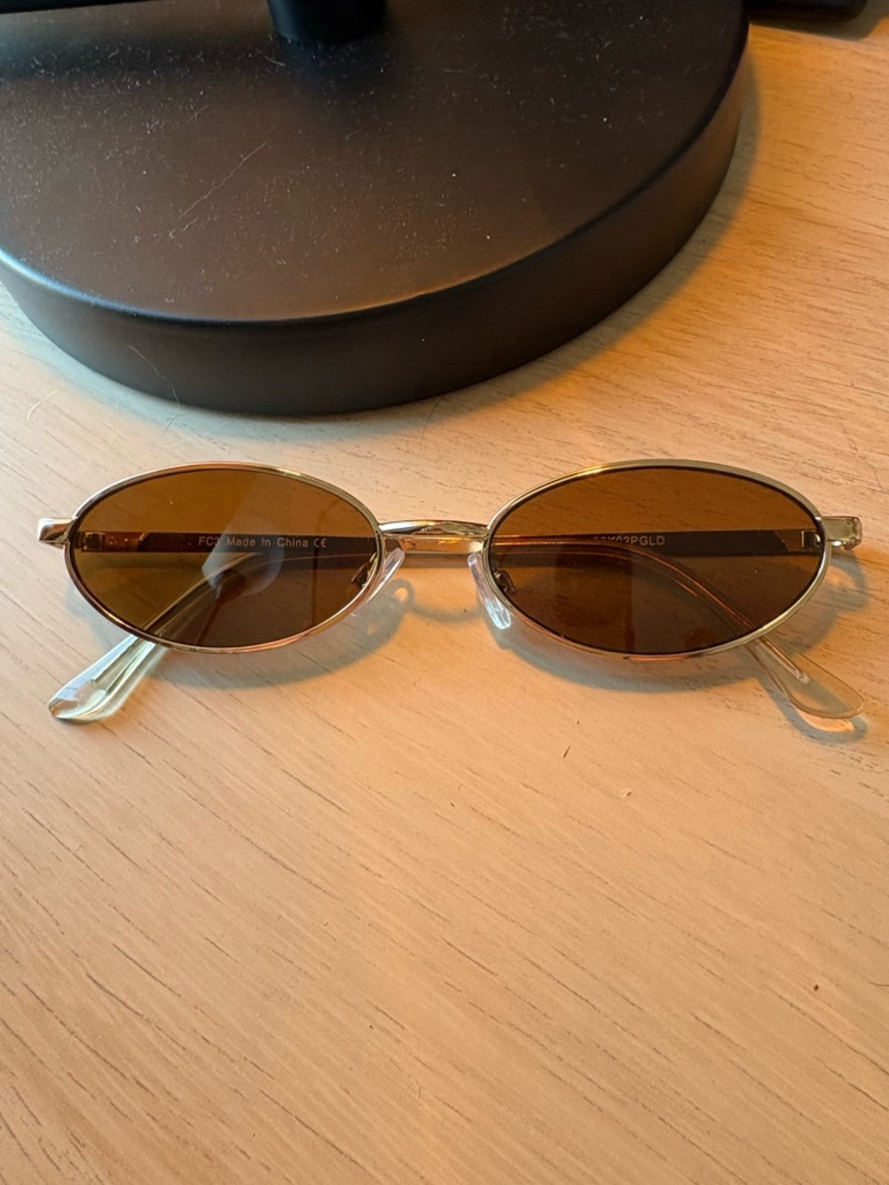 Topshop Gold Frame Oval Sunglasses with Brown Lenses
